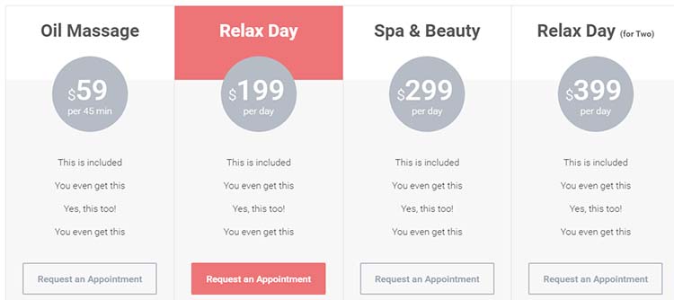 Salon WordPress Themes WellnessCenter Price Plan