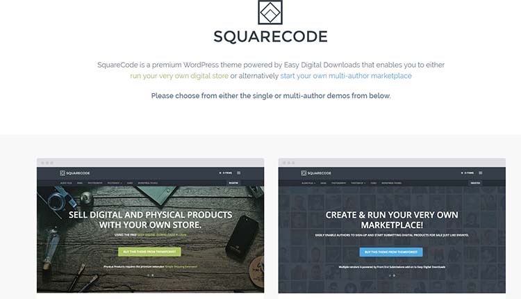 Squarecode Marketplace WordPress Themes